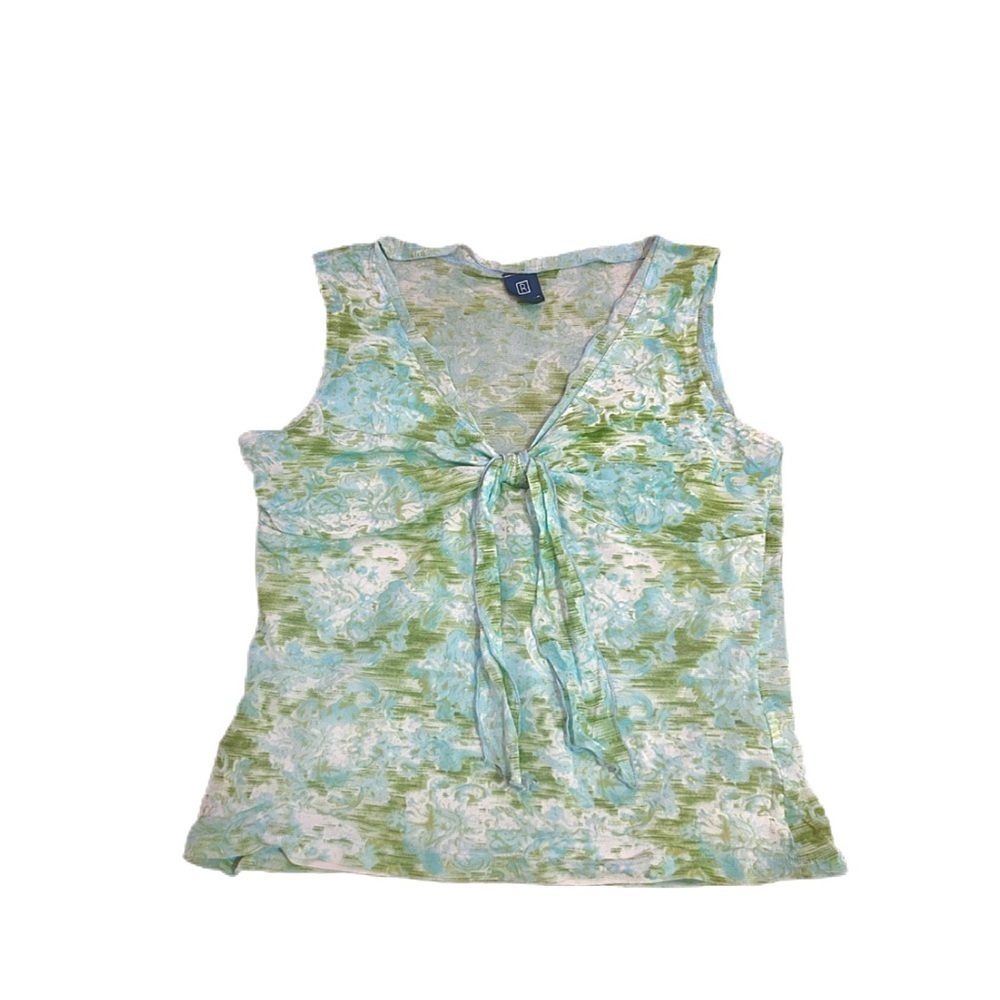 Fairy tie up sleeveless blouse whimsy pattern dreamy green blue coquette